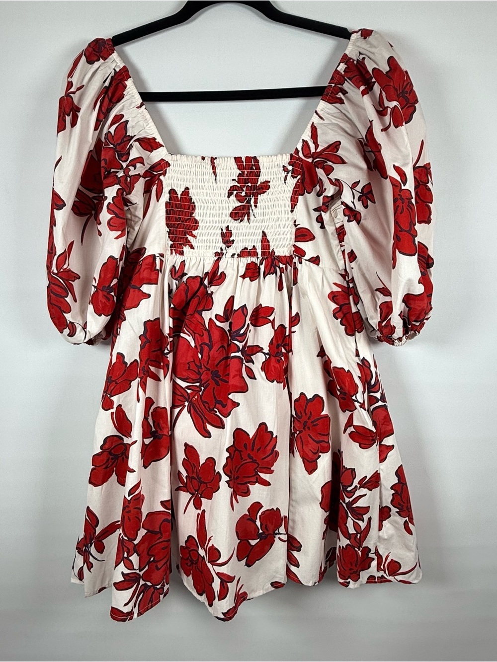 Abercrombie & Fitch Smocked Dress Red Floral Accents Pockets Cottagecore Size M - Picture 3 of 12